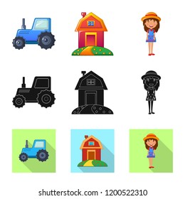 Isolated object of farm and agriculture logo. Set of farm and plant vector icon for stock.