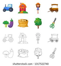 Isolated object of farm and agriculture logo. Set of farm and plant vector icon for stock.