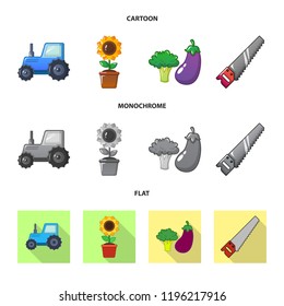 Isolated object of farm and agriculture sign. Collection of farm and plant vector icon for stock.