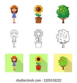 Isolated object of farm and agriculture sign. Set of farm and plant stock vector illustration.