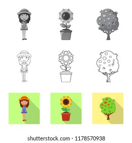 Isolated object of farm and agriculture symbol. Collection of farm and plant stock vector illustration.