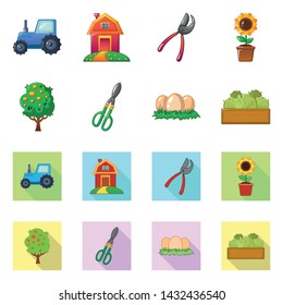 Isolated object of farm and agriculture symbol. Collection of farm and plant vector icon for stock.