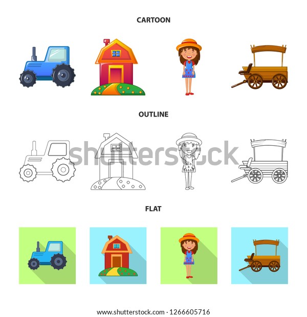 Isolated object of farm and\
agriculture symbol. Collection of farm and plant stock vector\
illustration.