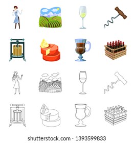 Isolated object of farm and vineyard logo. Set of farm and product vector icon for stock.