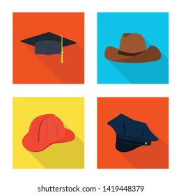 Isolated object of fashion and profession icon. Collection of fashion and cap vector icon for stock.