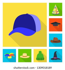 Isolated object of fashion and profession sign. Collection of fashion and cap stock vector illustration.