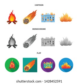 Isolated object of fire and flame icon. Set of fire and fireball stock vector illustration.
