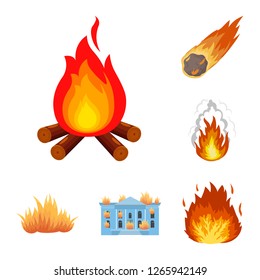 Isolated object of fire and flame sign. Set of fire and fireball vector icon for stock.