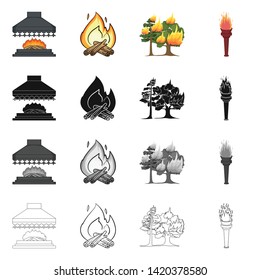 Isolated object of fire and flame sign. Set of fire and fireball stock symbol for web.
