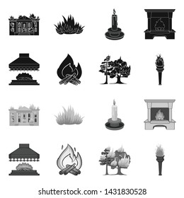 Isolated object of fire and flame sign. Set of fire and fireball stock vector illustration.