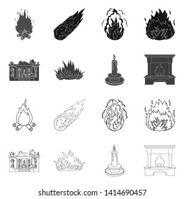 Isolated object of fire and flame symbol. Set of fire and fireball stock vector illustration.