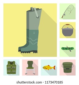 Isolated object of fish and fishing icon. Set of fish and equipment vector icon for stock.