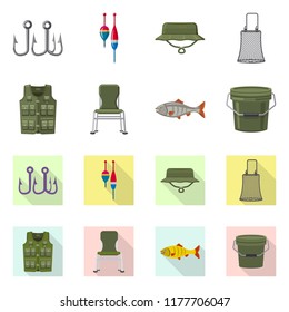 Isolated object of fish and fishing icon. Set of fish and equipment vector icon for stock.