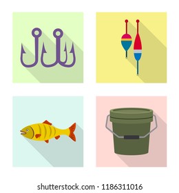 Isolated object of fish and fishing icon. Collection of fish and equipment stock vector illustration.