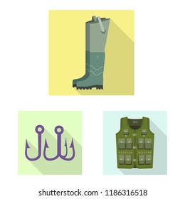 Isolated object of fish and fishing icon. Set of fish and equipment vector icon for stock.