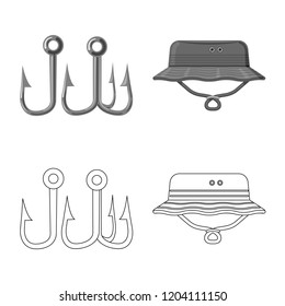 Isolated object of fish and fishing icon. Set of fish and equipment stock symbol for web.