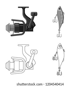 Isolated object of fish and fishing icon. Set of fish and equipment stock vector illustration.