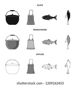 Isolated object of fish and fishing icon. Set of fish and equipment stock vector illustration.