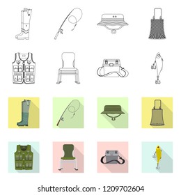 Isolated object of fish and fishing icon. Collection of fish and equipment stock symbol for web.