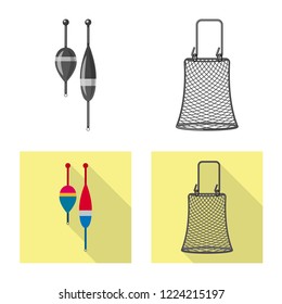 Isolated object of fish and fishing icon. Collection of fish and equipment stock symbol for web.