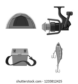 Isolated object of fish and fishing icon. Collection of fish and equipment vector icon for stock.