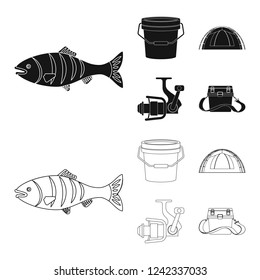 Isolated object of fish and fishing icon. Set of fish and equipment vector icon for stock.