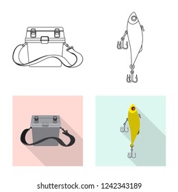 Isolated object of fish and fishing icon. Collection of fish and equipment stock symbol for web.