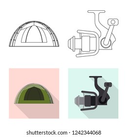 Isolated object of fish and fishing icon. Set of fish and equipment vector icon for stock.