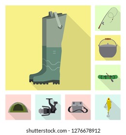 Isolated object of fish and fishing icon. Collection of fish and equipment vector icon for stock.
