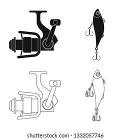 Isolated object of fish and fishing icon. Collection of fish and equipment stock symbol for web.