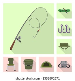 Isolated object of fish and fishing icon. Collection of fish and equipment vector icon for stock.