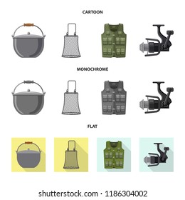 Isolated object of fish and fishing logo. Set of fish and equipment stock vector illustration.
