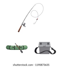 Isolated object of fish and fishing logo. Set of fish and equipment vector icon for stock.