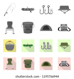 Isolated object of fish and fishing logo. Set of fish and equipment stock vector illustration.