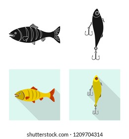 Isolated object of fish and fishing logo. Set of fish and equipment stock vector illustration.