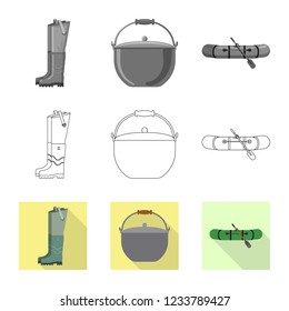 Isolated object of fish and fishing logo. Set of fish and equipment stock vector illustration.