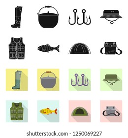 Isolated object of fish and fishing logo. Set of fish and equipment  symbol for web.