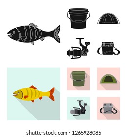 Isolated object of fish and fishing logo. Collection of fish and equipment vector icon for stock.