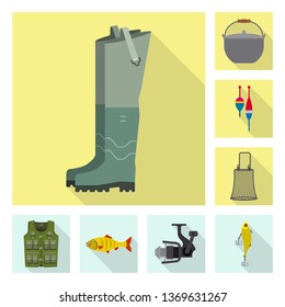 Isolated object of fish and fishing logo. Set of fish and equipment stock symbol for web.