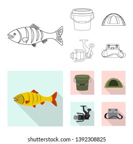 Isolated object of fish and fishing logo. Collection of fish and equipment stock symbol for web.