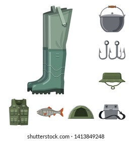 Isolated object of fish and fishing logo. Collection of fish and equipment vector icon for stock.