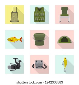 Isolated object of fish and fishing sign. Collection of fish and equipment stock symbol for web.