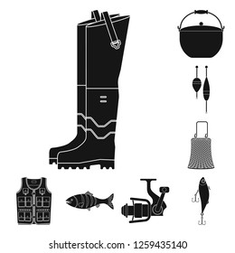 Isolated object of fish and fishing sign. Set of fish and equipment vector icon for stock.