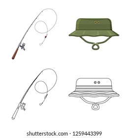 Isolated object of fish and fishing sign. Collection of fish and equipment stock symbol for web.