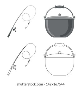 Isolated object of fish and fishing sign. Set of fish and equipment vector icon for stock.