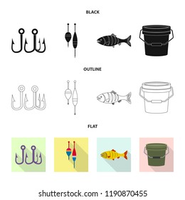 Isolated object of fish and fishing symbol. Set of fish and equipment stock symbol for web.
