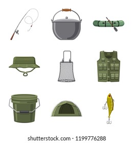 Isolated object of fish and fishing symbol. Collection of fish and equipment stock symbol for web.