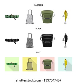 Isolated object of fish and fishing symbol. Set of fish and equipment stock vector illustration.