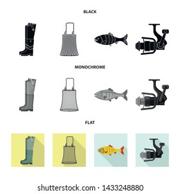Isolated object of fish and fishing symbol. Set of fish and equipment vector icon for stock.