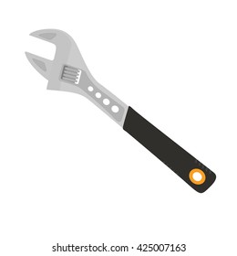 Isolated object. Flat wrench. Tool. Steel tool. Spanner. Monkey wrench.